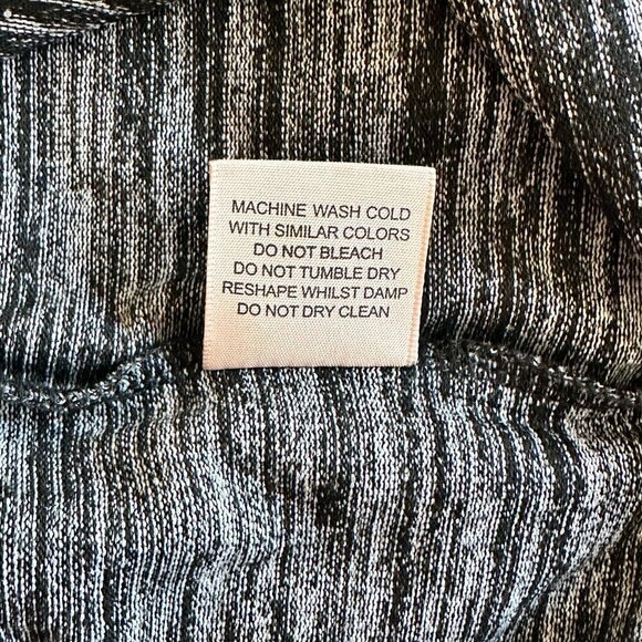 Women's XS Philosophy Half Sleeve Cross Bodice Dress Heathered Black Gray Stripe - Picture 7 of 7